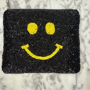 Black Beaded Pouch with Yellow Smiley Face